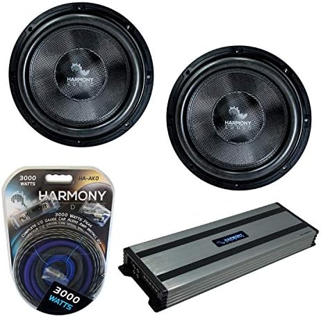 Audio Harmony (2 HA-C122 תחרות סטריאו לרכב פחמן 12 Sub 2200W Subwoofer צרור עם ערכת HA-A1500.1 Amplifier & amp