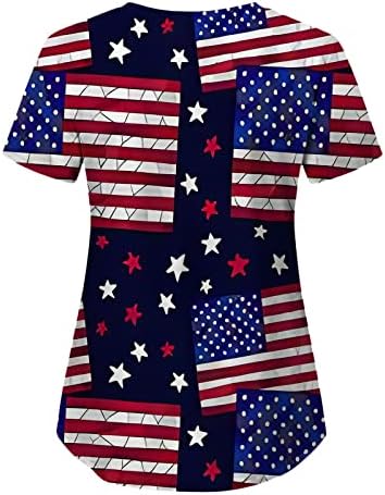 4 ביולי חולצות טי לנשים דגל ארה ב קיץ חולצת טי עם שרוול קצר עם 2 כיסים חולצה למעלה בגדי עבודה מזדמנים לחג