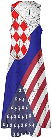 דגל אמריקאי קרואטי נשים שמלה באורך הקרסול שמלות מקסי ללא שרוולים בכושר דק לקיץ מזדמן