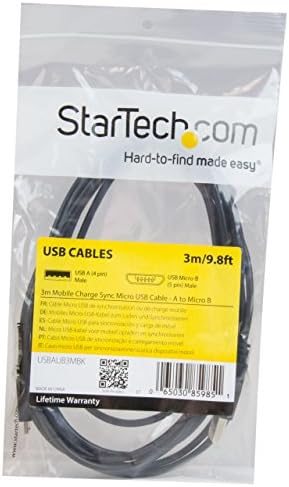 Startech.com 3m 10 ft מיקרו -USB טעינה וסנכרון כבל -M/m -USB ל- Micro USB כבל טעינה -24 AWG שחור