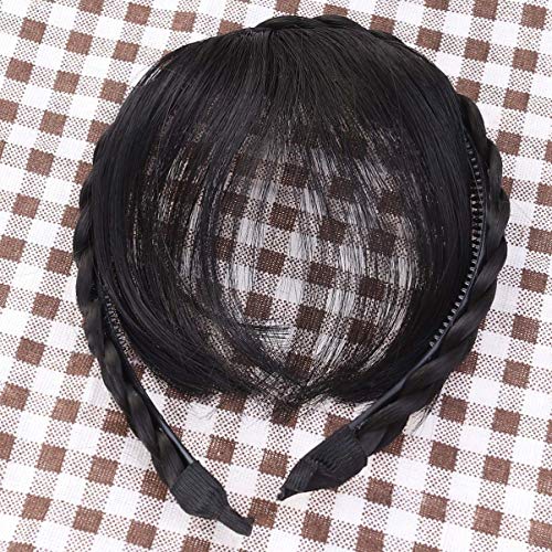 אוסלאדי מזויף פוני מפץ שיער להקות סינטטי סרט פאה עם פוני קדמי שיער פוני סרט קלוע שיער חישוק לנשים, שחור נשים סרטי