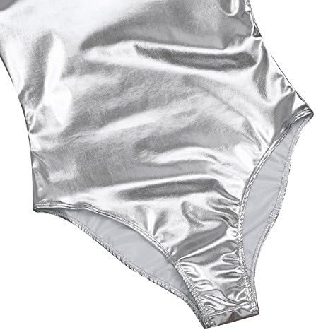 Ranrann's Shint's Metallic PVC עור גוף גוף גוף גוף גוף שרוולים קצרים ריקוד מתעמלות BodyCon