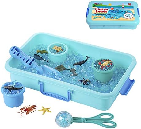 DAZMERS 16OZ חרוזי מים צעצועים חושיים סט עם בעלי חיים ים, 20 יחידות דמויות אוקיינוס ​​ומכסה - פעוטות ישנים של 3-5 שנים