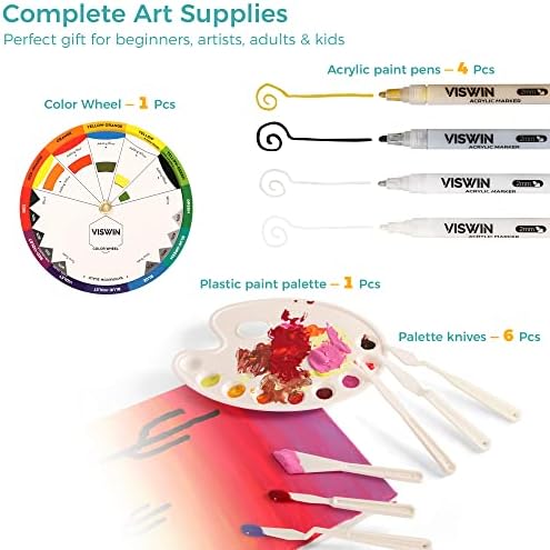 Viswin 78 PCS סט ציור אקרילי פרימיום, ערכת ציור עם כן כן שולחן כן, 48 צבעים צבעי אקריליים, סמנים אקריליים, מברשות