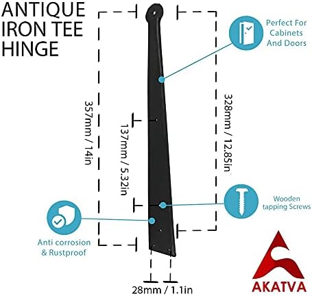 כפתור פעמון דלת Akatva עם סט ציר - 2 חתיכות צירי שער לגדרות עץ כבד - כפתור לחצן פעמון - כפתור פעמון קווי - צירי אסם לדלתות