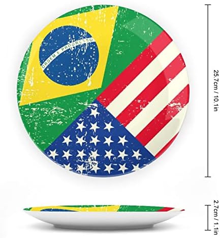 דגל אמריקאי וברזיל עצם מותאמת אישית סין בהתאמה אישית צלחות דקורטיביות קרמיקה ביתי צלחת עגולה עם מעמד תצוגה 10 אינץ '