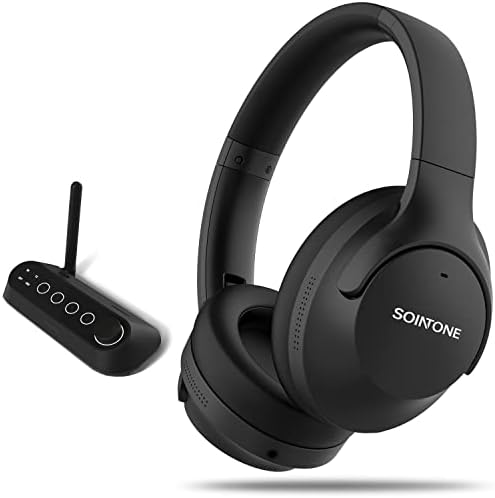 Sointone HFF86 אוזניות אלחוטיות לצפייה בטלוויזיה עם משדר Bluetooth, תמיכה מעבר, מעל אוזניות אוזניים לקשישים, ללא