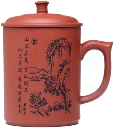 Yixing כוס תה זישה, כוס תה חרסית סגולה בעבודת יד בעבודת יד עם מכסה, כוס קרמיקה סינית כוס קפה כוס 19oz שימוש ל:
