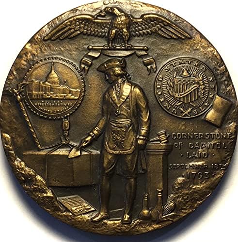 בציר ארצות הברית הקפיטול ג ' ורג 'וושינגטון הנחת אבן הפינה 1793 2.5 גדול ברונזה מדליית