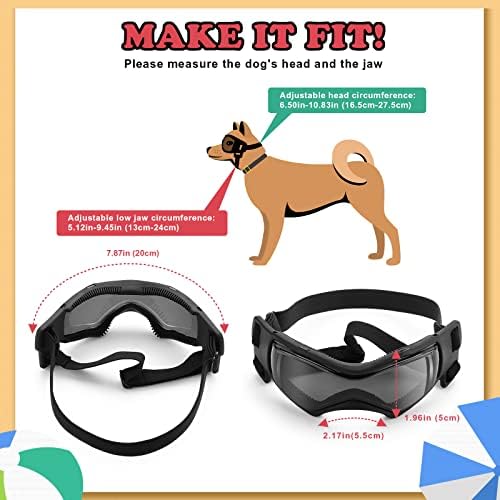 משקפי אוגנים לכלבים, משקפי כלבים משקפיים הגנת UV משקפי מגנת שלג הגנה על רוח הגנה על אבק עם רצועה מתכווננת, משקפי