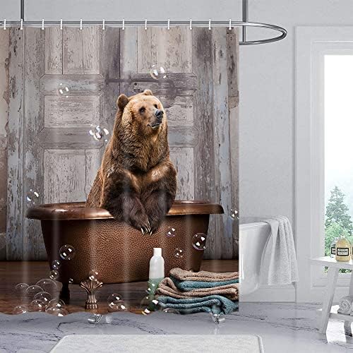 Jipusai חמוד דוב חום וילון מקלחת סטים לחדר אמבטיה, אפריקה דוב הדפס של בעלי חיים בר בועות אמבטיה וילון אמבטיה, וילון עיצוב