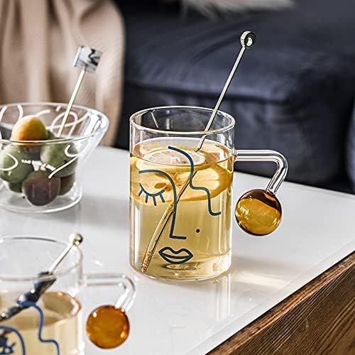 Dodouna Nordic Face Face כוס כוס אמנות ספל קפה חדש עם ידית כדור עגולה כוסות זוגיות לארוחת בוקר מיץ תה מיץ בירה כלי