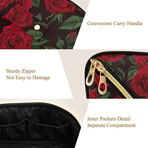 innewgogo roses תיק קוסמטי לנשים תיק איפור נסיעות עם ידית ניידת תיק טנדרטיטיות רב-פונקציונלי.