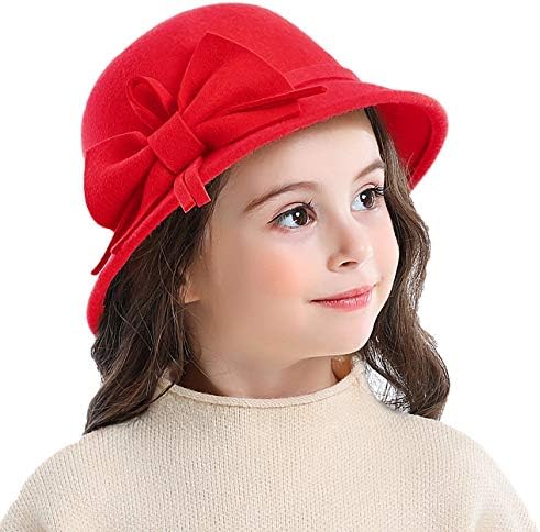 ילדי בנות חורף חם צמר דלי כובעי מגבעות לבד עם קשת