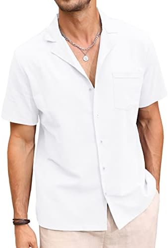 אופנה CTU לאופנה כותנה כותנה מזדמנת כפתור פשתן למטה חולצה עם שרוול קצר בצבע אחיד חולצות חוף נופש