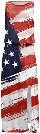 שמלת 4 ביולי לנשים דגל אמריקאי פטריוטי מזדמן שמלות מקסי ארוכות שמלות שמש ללא שרוולים עם כיס עם כיס עם כיס