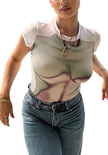 מוליסרי נשים תלת מימד הדפסת גוף יבול עליון Y2K צוות צוואר חולצת טריקו שרוול ארוך היפסטר טי טא חולצה מצוידת חולצה עליונה קיץ