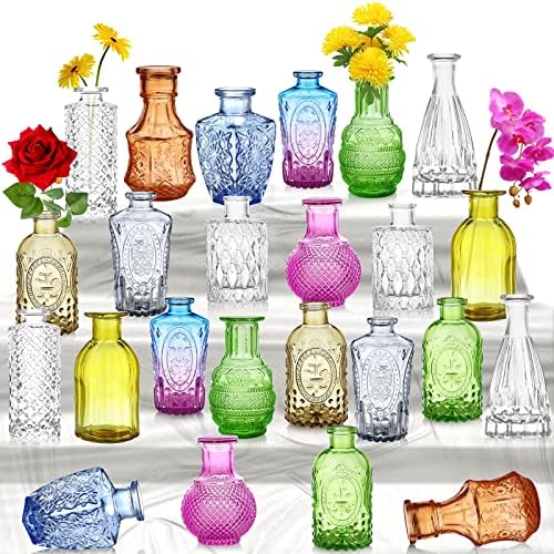 אגרטלי ניצן זכוכית סט של 12, אגרטלים קטנים לפרחים, אגרטלי ניצן צבעוניים, אגרטלים כפריים של מיני דקור