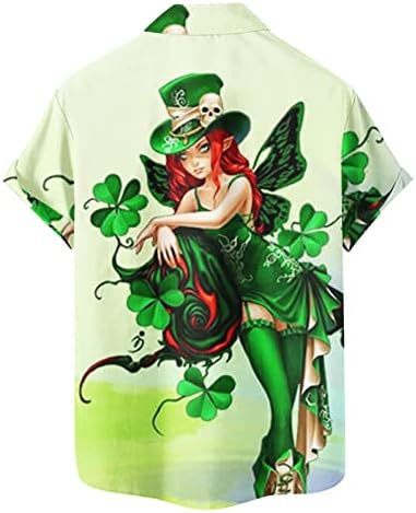 PDFBR St. Patrick's Day''s Mens כפתור למטה חולצות שרוול קצר חוף מזדמן צמרות גרפיות ירוקות רגילות בכושר באולינג