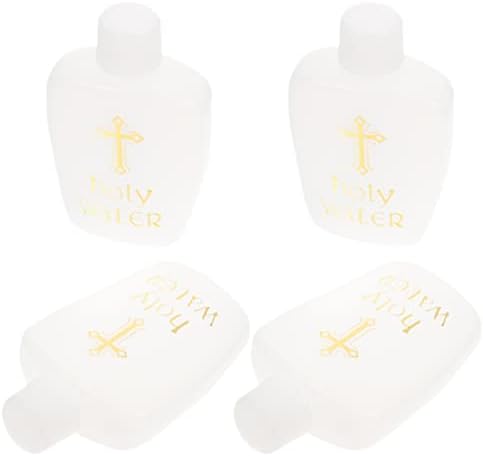 OperitAcx עיצוב בית 4 יחידות בקבוקי מים קדושים מיכל מים קדושים ריקים בקבוק פלסטיק פסחא דתי עם צלב זהב 60 מל לטיבוי נוצרי