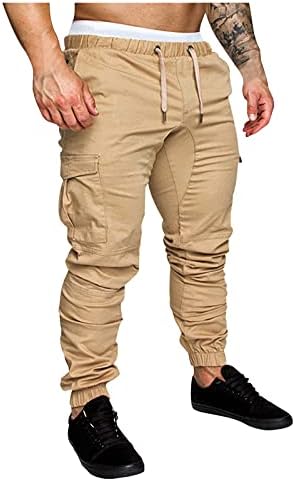 ZSBAYU Mens אופנה מכנסי מטען מזדמנים אימון אימון כותנה אתלטית מכנסי כושר מכנסי מכנסי סעדה אמצע מותן סולידי מכנסי