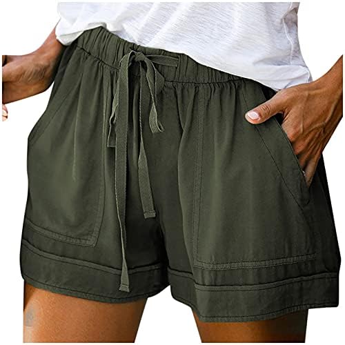 מכנסיים קצרים לנשים פלוס גודל מזדמן שרוך רופף מכנסיים קצרים מותניים אלסטיים נוחים קיץ אימון חוף מכנסיים קצרים בכיס