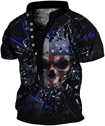 חולצה חבילות גברים של אמריקאי 4 של יולי עצמאי יום 3 הדפסת ד הנלי חולצה כפתור קצר שרוול חולצות כהה חולצה
