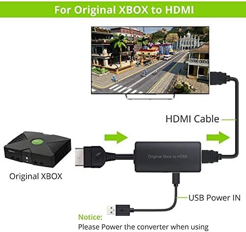 קישור ל- HDMI מתאם התואם לתמיכה מקורית של Xbox 1080p/720p Xbox מקורי לממיר HDMI כולל מתאם חשמל וכבל HDMI.