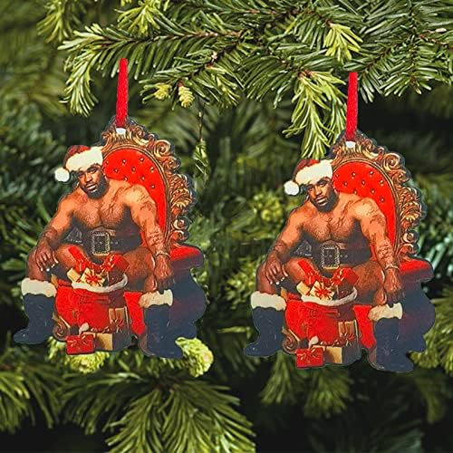 2 חבילה קישוט לחג המולד בארי סנטה ווד מם, 2022 מצחיק חגיגי מר ווד מם חג המולד קישוט עץ מצחיק חג חג המולד 2 מימד קישוט