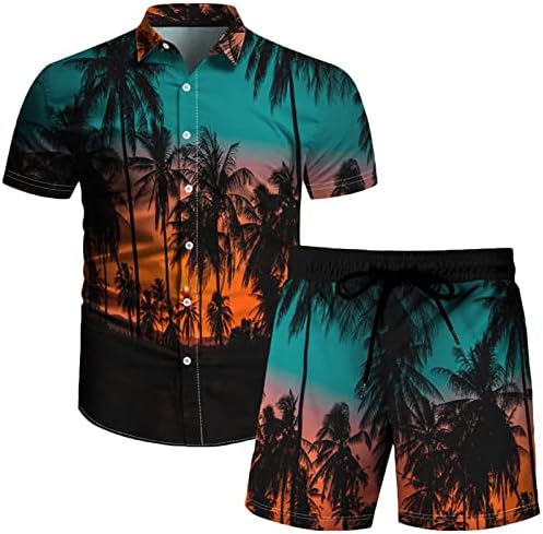 גברים חולצות אבא פרחוני ומכנסי חוף הוואי קצרים 2 pc סט שרוולים קצרים חולצה חולצה קרדיגן מכנסיים קצרים חוף תלבושות