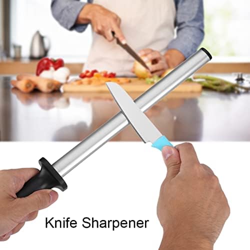 סכין חידוד מוט,10 אינץ מקצועי סכין חידוד פלדת מוט בית מטבח מחדד אבן כלי עם מגן ידית
