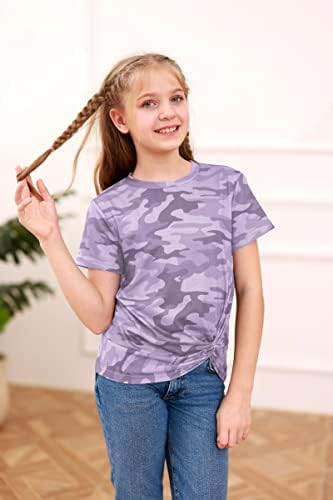 סימטור בנות הסוואה קצר שרוול חולצות מקרית הסוואה צווארון עגול רופף רך טוניקת חולצות עבור 6-15 שנים ילדים