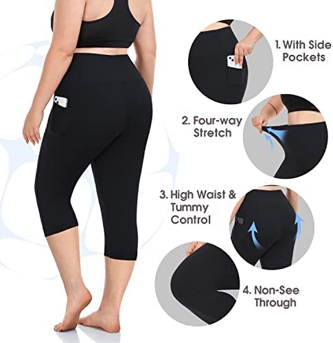 חותלות בגודל Morefeel Plus לנשים עם כיסים-נוחים X-4XL בקרת בטן מותניים גבוהים אימון יוגה שחור מכנסיים