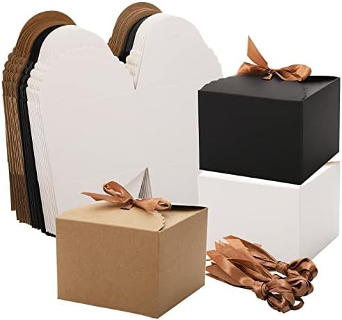 Soujoy 30 חבילה קופסת מתנה קטנה עם סרטים, קופסה ריקה של נייר ממוחזר, 4.7 x 4.7 x 3.5 קופסת מתנות עטיפה דקורטיבית ליום
