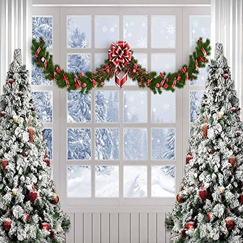 קייט 10 × 10ft רקע חג המולד בחורף חלון לבן ועץ חג המולד רקע חג המולד סצנת סצנת צילום סטודיו אבזרים