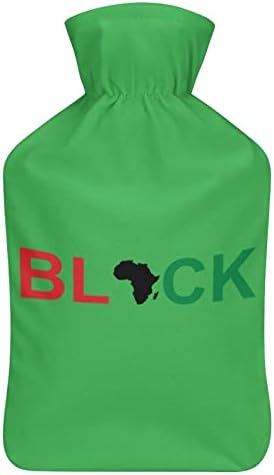 בקבוק מים חמים מודפסים בשחור-אפריקה עם כיסוי קטיפה רך שקית הזרקת מי גומי 1000 מל