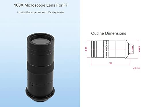 עדשת מיקרוסקופ 100x עבור פטל PI, C/CS-Mount, 0.12X ~ 1.8x הגדלה אופטית, תואמת למצלמת HQ של פטל PI