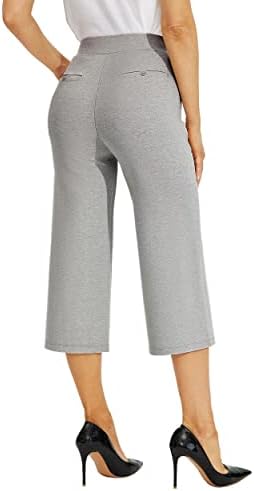 מכנסי קפרי מכנסיים של ויליט לנשים מכנסי יוגה רחב רגל רחבה מכנסי עבודה מזדמנים של קפריס מכנסיים מותחים מותניים