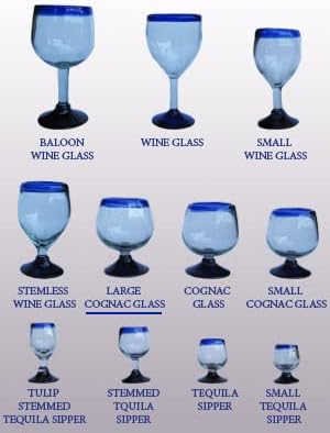 שפה כחולה קובלט 11 עוז כוסות קוניאק גדולות, זכוכית ממוחזרת, נטולת עופרת, נטולת רעלים