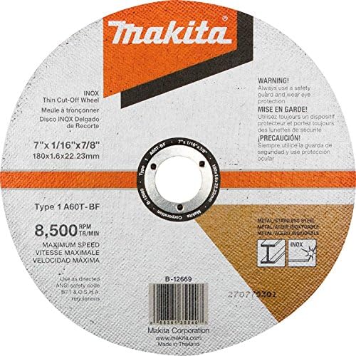 Makita B-12669-10 7 x 1/16 x 7/8 inox גלגל ניתוק דק, 60 חצץ, 10/pk