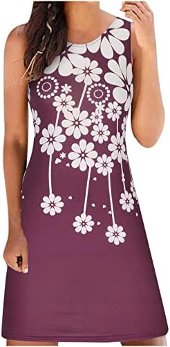 שמלת טנק של LMDUDAN לנשים 2023 קיץ ללא שרוולים צוואר עגול שמלות חולצה שמלות אופנה הדפס פרחוני באורך ברך שמלות רזות