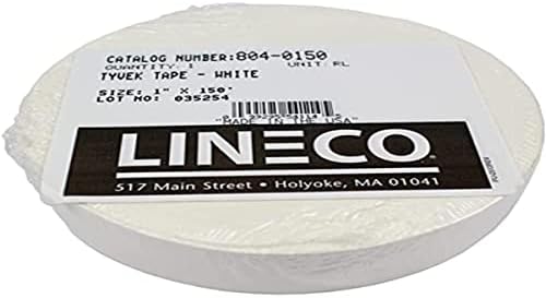 קלטת פוליאתילן טייבק רגישה ללחץ Lineco, 1 x 150 רגל, לבן, 1 גליל ממוצע LIN-804-0150