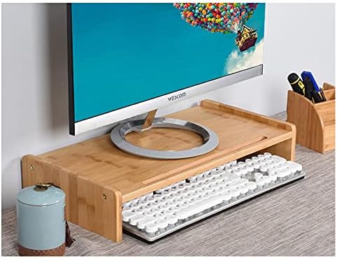 במבוק מחשב צג מעמד המשכים לשולחן עבודה ארגונית, עץ סטנד אחסון צג להגדיל מתלה שולחן עבודה מדף עבור מחשב נייד, לוח,