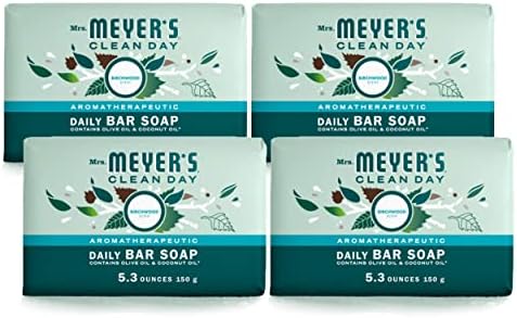 סבון הבר של גברת מאייר, משמש כשטיפת גוף או סבון ידיים, עשוי משמנים אתרים, ליבנה, 5.3 אונקיות, 4 ברים