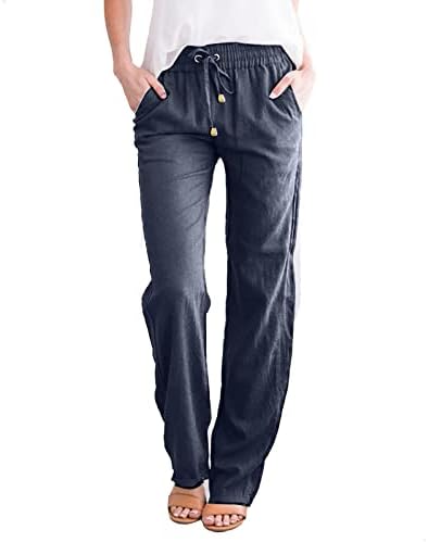 יאנגקיג'י נשים מכנסיים מזדמנים מכנסיים אלסטיים מוצקים ישרים מכנסי יוגה רגל רחבים ארוכים
