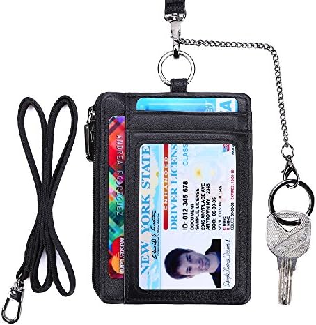קינזד רזה מינימליסטי רוכסן אשראי כרטיס בעל עור כיס קדמי ארנק עם טבעת מחזיק מפתחות שרוך רצועה