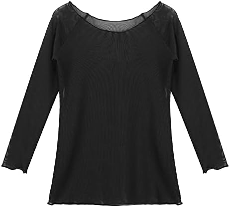 Loodgao לנשים See דרך חולצות רשת שרוול ארוך צמרות בלט צווארון V-unce-up חולצות טריקו