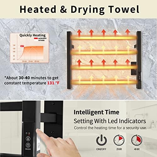 מחממי מגבות של Mobider לחדר אמבטיה, מתלה חם יותר מגבת עם טיימר, 4 מוטות חום מגבת חשמלית רכובה על קיר, פלאגין/מתלה