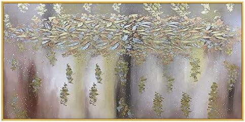 יואניירן מודרני מצויר ביד מרקם ציור שמן - עלה זהב מופשט עלים עלים רקע על רקע על קיר בד ציור באמנות בגודל גדול לסלון