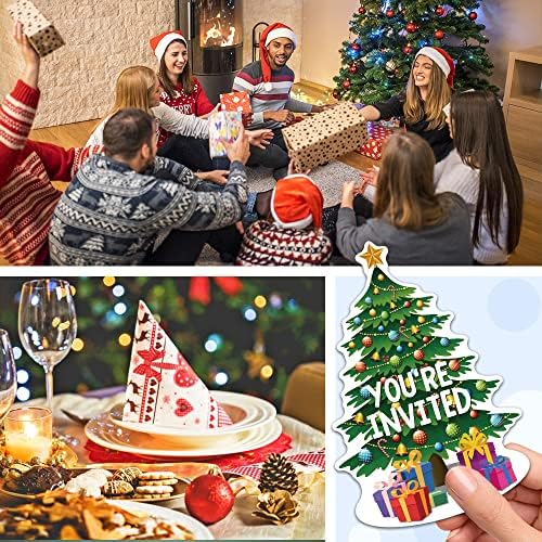 RZHV 15 חבילה לחג שמח בצורת מילוי-אין כרטיסי הזמנות למסיבות עם מעטפות, עץ חג המולד עם מתנות, כרטיסי הזמנות לחג המולד